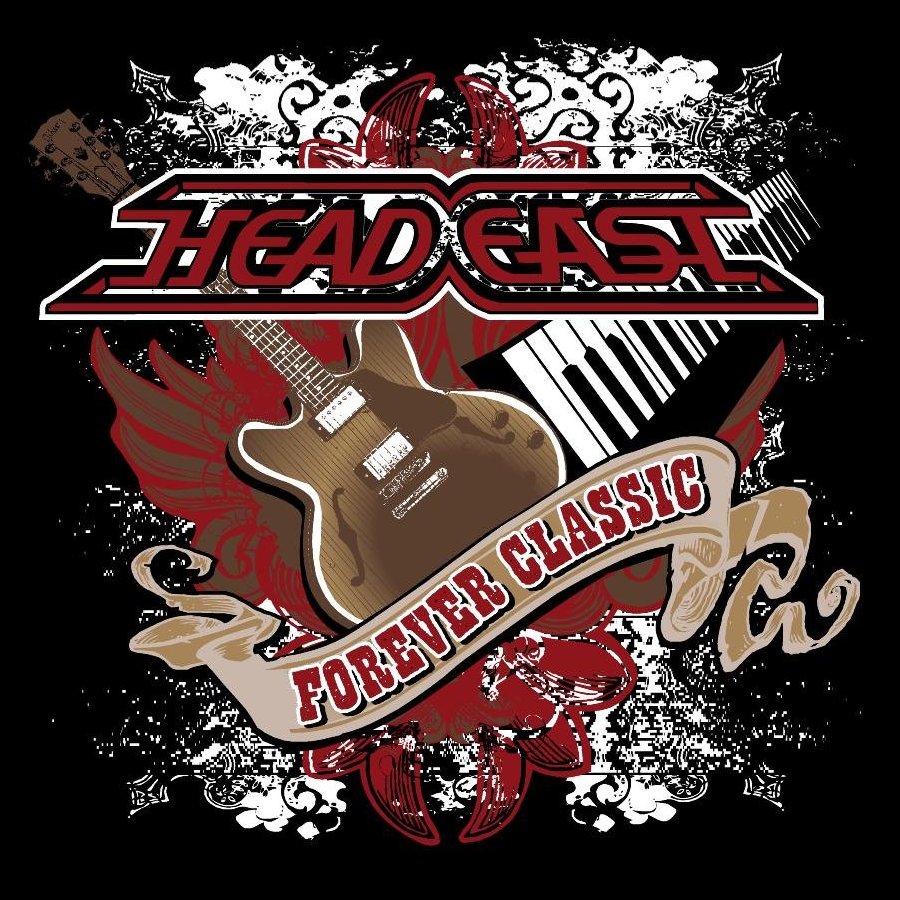Band logo: 'HEAD EAST' with a guitar and keyboard design and a ribbon reading 'FOREVER CLASSIC' on a grungy black background