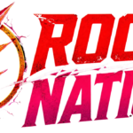 Logo reading ROCK NATION with a yellow lightning bolt inside a circle and a Space Needle graphic on the right.